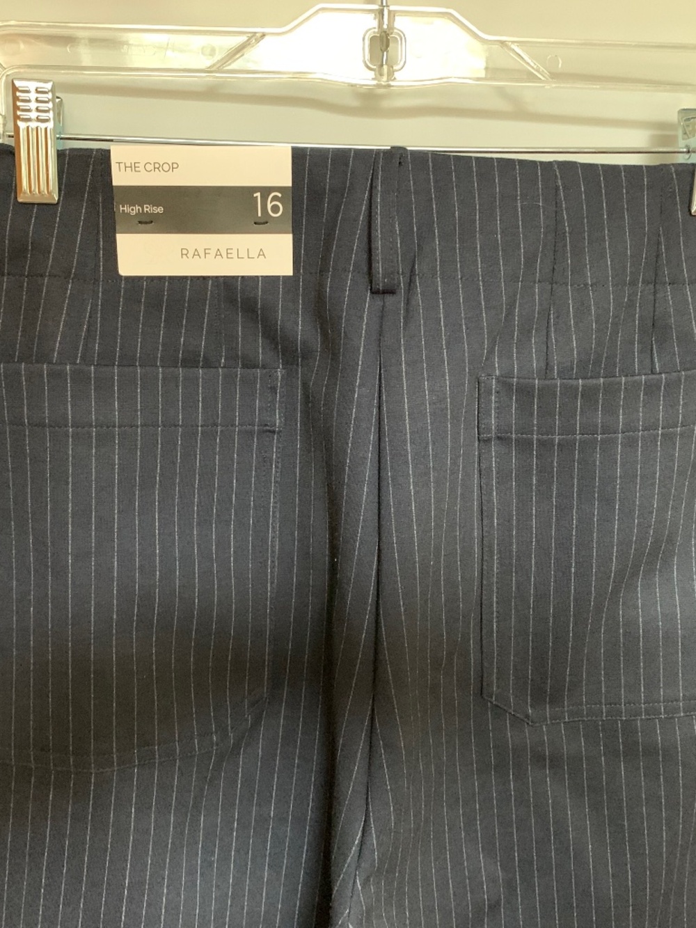 Navy blue pinstripe crop dress pants